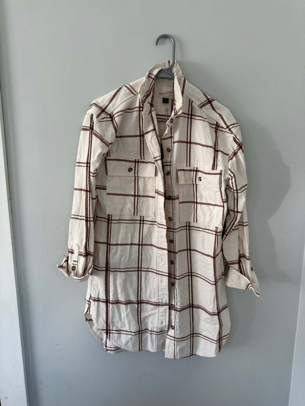 Women's Long Sleeve Button-Down Shirtdress - Universal Thread Cream Plaid XS,